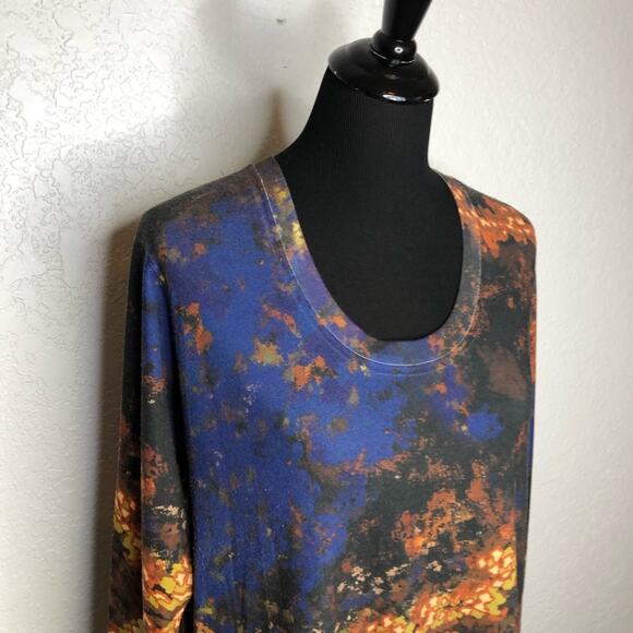 Soft Surroundings blue black gold watercolor knit tunic top size Large - Picture 2 of 11